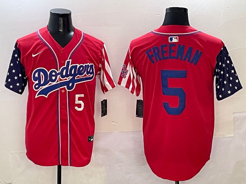 Men Los Angeles Dodgers #5 Freeman Red a generation of national flags Joint name 2025 Nike MLB Jersey style 2